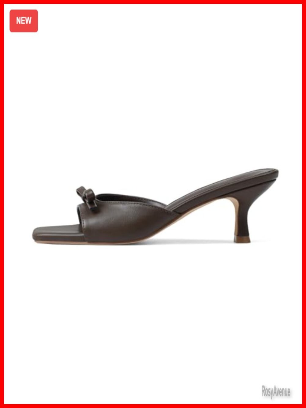 Kitten Heel Mules Open Toe Square Toe Slip On PU Heeled Sandals